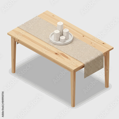 Simple Wooden Table with Ceramic Candle Holders and Decorative Runner for Cozy Decor