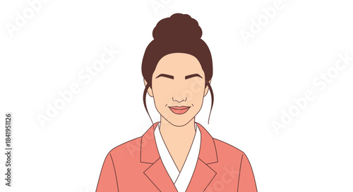 Fashionable vector portrait illustration of a woman with a sleek bun and a trendy blazer ensemble