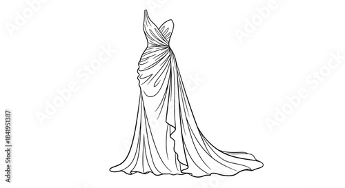 Elegant couture gown in black outline embodying sophistication and refined tailoring