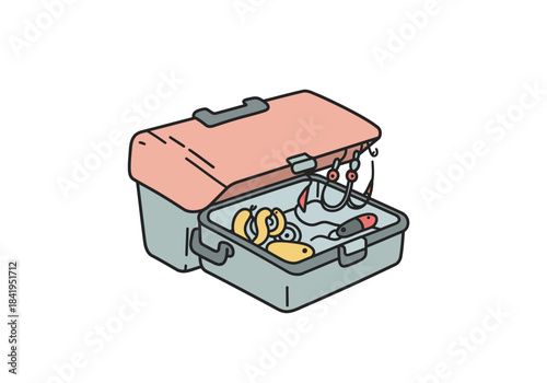 Open Tackle Box with Fishing Gear Illustration.