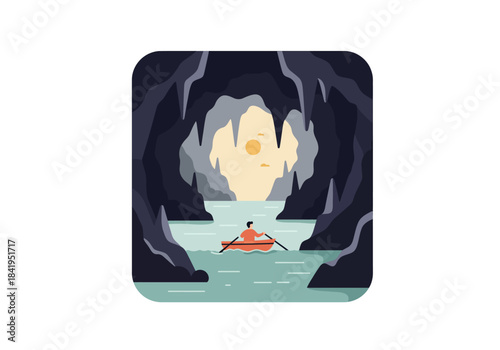Cave Exploration: A Lone Figure Navigating Through a Mysterious Grotto.