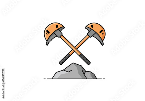 Climbing Gear Illustration: Ice Axes and Rock.