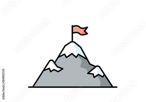 Mountain Peak with Flag: Achieving Goals and Success.