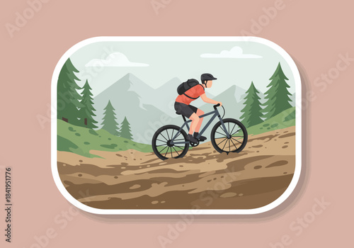 Mountain Biker on Trail: Outdoor Adventure Sticker.