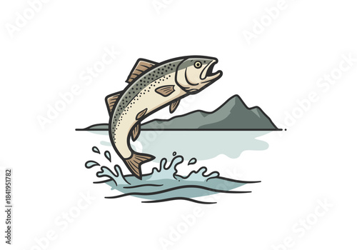Salmon Leaping from Water: A Fresh Catch Illustration.