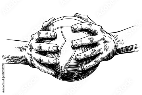two hands firmly holding a volleyball, symbolizing control, readiness, and focus in competitive sports.