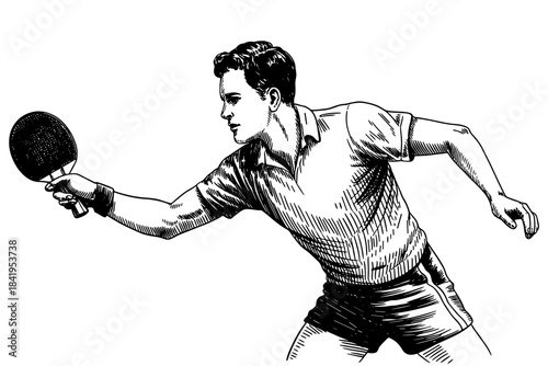 a male table tennis player in action, swinging a paddle with focus and athletic movement.