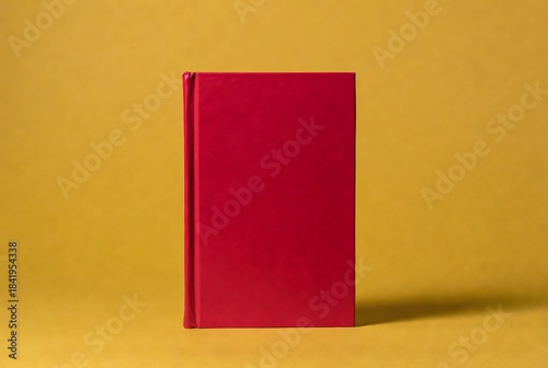 Red Hardcover Notebook on Yellow Background for Stationery Design – Minimalistic Elegant Journal for Writing and Education Concepts