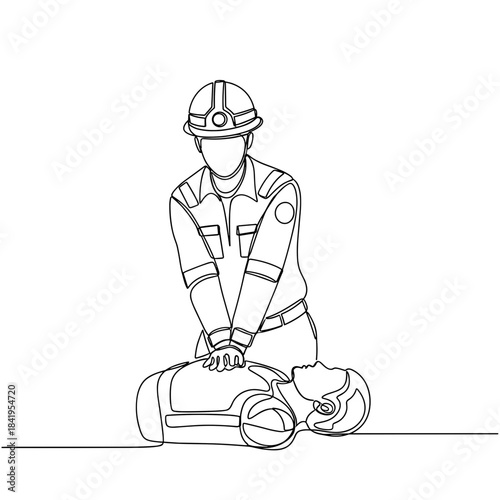 Paramedic performing CPR on unconscious patient in emergency situation  