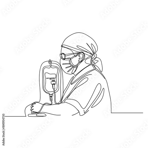 Nurse administering home dialysis treatment in medical setting  