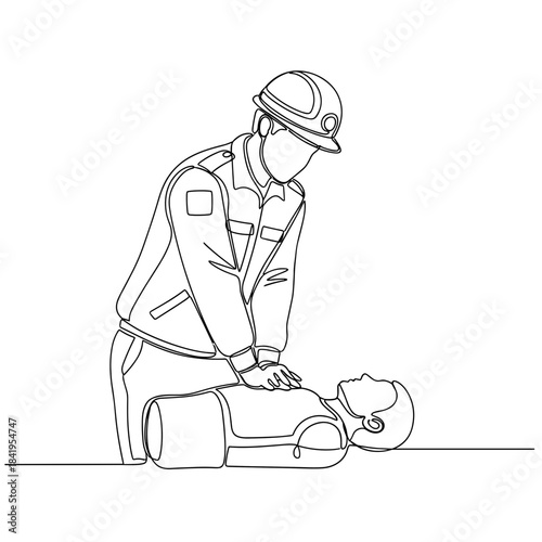 Paramedic performing CPR on unconscious patient in emergency situation  