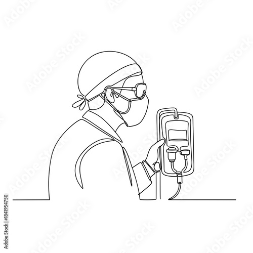 Medical professional monitoring home dialysis equipment in profile  