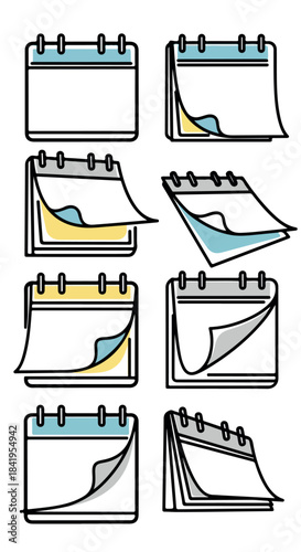 Calendar pages with different folds and angles