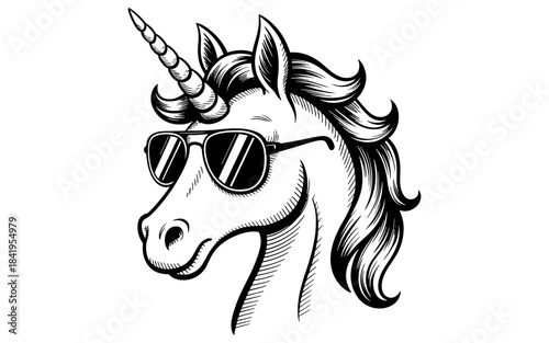 a unicorn wearing sunglasses, blending fantasy, humor, and modern style into a playful mythical character.