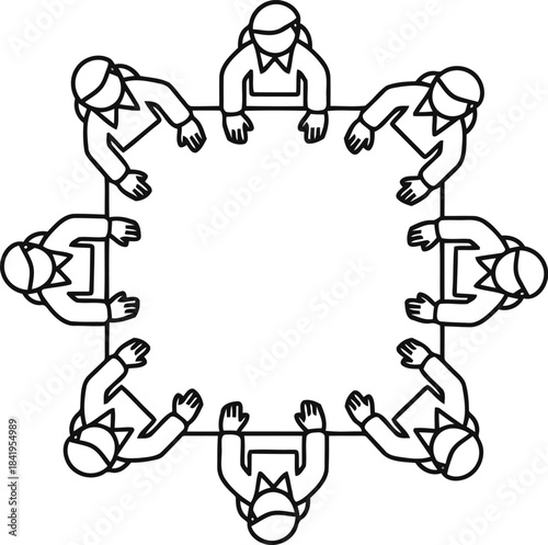 Aerial view of diverse business team meeting around square table discussing ideas collaboration strategy vector