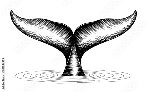 A whale tail rising from the water, symbolizing marine life, ocean power, and natural majesty.