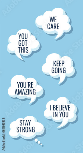 Encouraging words in clouds with transparent background