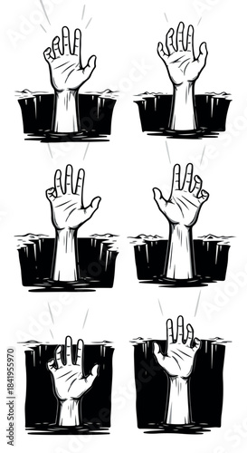 Hands reaching up from dark abyss