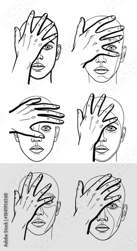 Face obscured by hands line art portraits