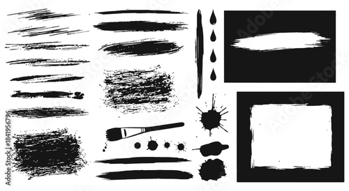 Brush Stroke Texture Set Lines Splashes Drawn Charcoal