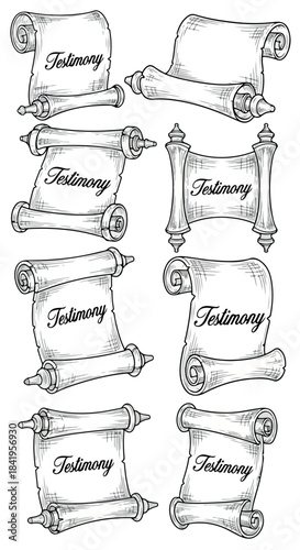 Antique scrolls with testimony labels