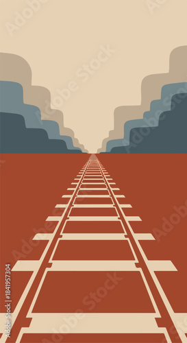 Desert railway track receding into distant mountains