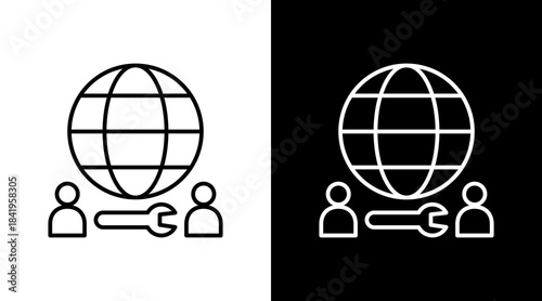 Global Workforce Outline White Icon Set Design