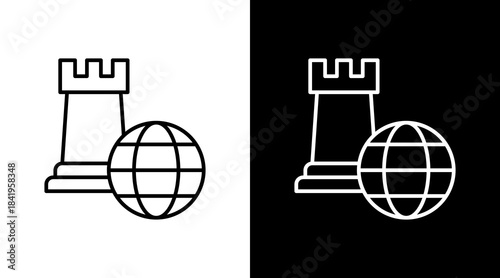 Global Strategy Outline White Icon Set Design