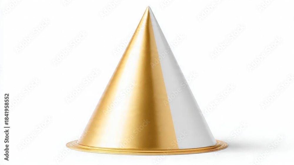 Fototapeta premium Golden and White Cone on Plain Background with Reflective Surface