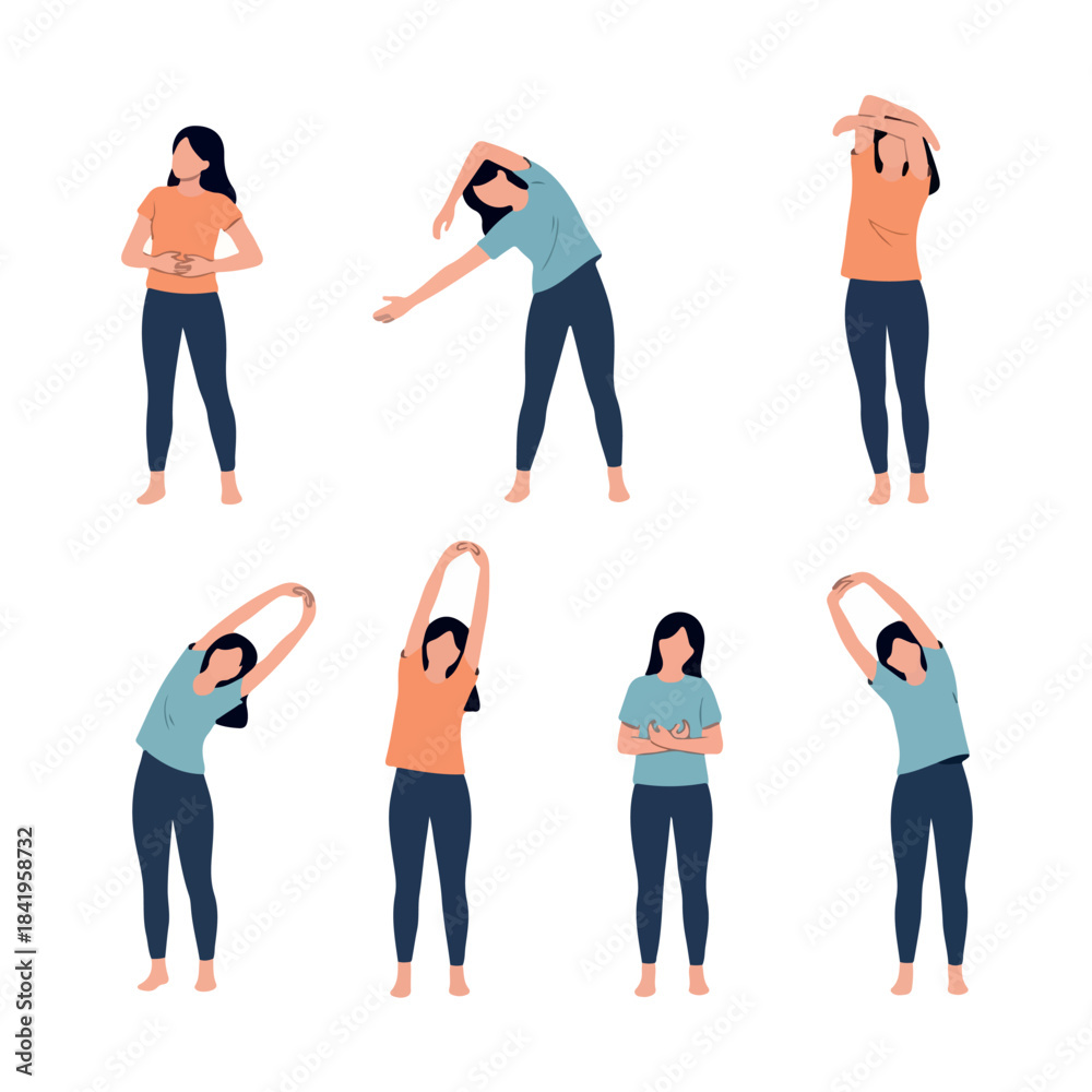 Fototapeta premium Woman stretching yoga poses set