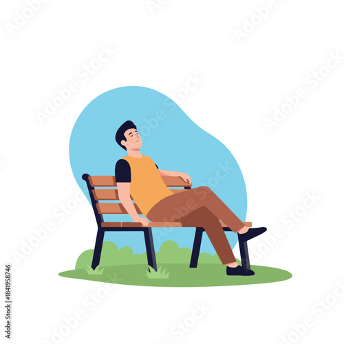 Man relaxing on park bench with peaceful expression