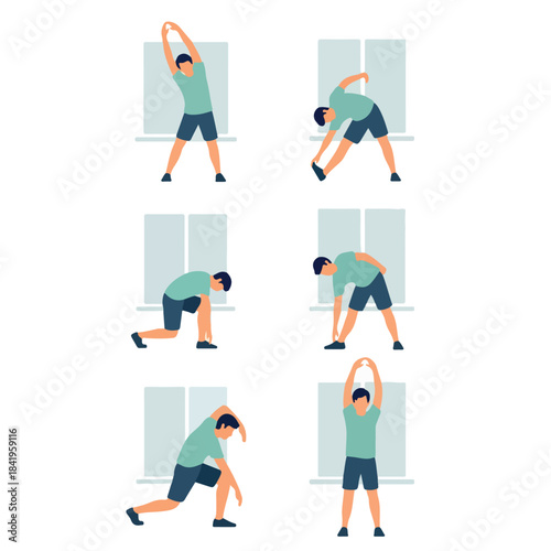 Man stretching near window fitness exercise routine