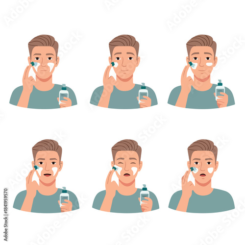 Man applying skincare routine with product