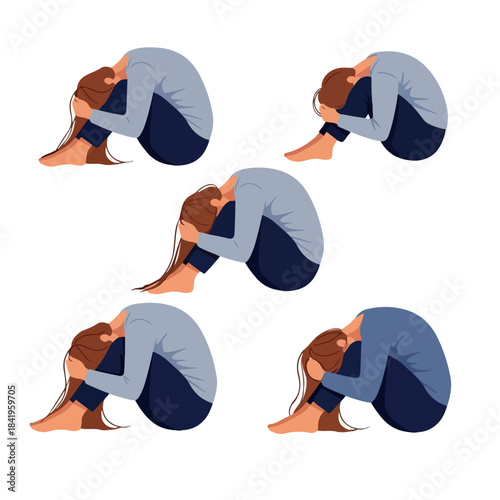 Sad woman curled up in fetal position