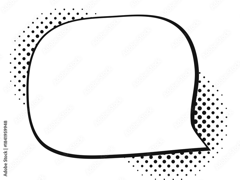 Fototapeta premium Raster isolated hand drawn white comic bubble with halftone dots shadow, cartoon pop art balloon for talk, message or conversation, flat retro frame shape for ad, banner, or creative media decoration