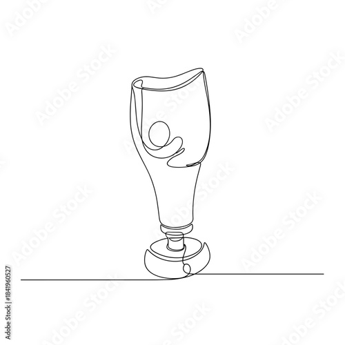 Prosthetic leg design in minimalist line art style on white background  