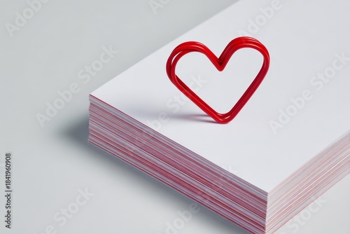 Red paperclip bent into a heart shape, symbolizing creativity, affection, and simple expressions of love.