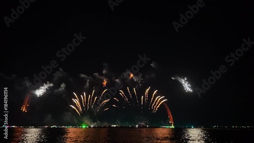 A magnificent fireworks display erupts across the night sky, Perfect for themes of celebration, New Year's Eve, New Year countdown