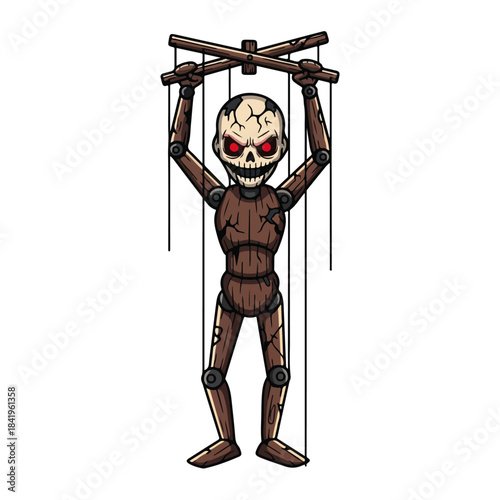 Creepy Puppet Illustration with Skull Face and Strings