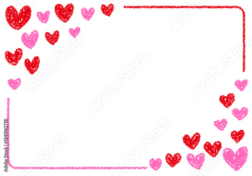 手描きのクレヨン素材　背景　ハートのフレーム　カード