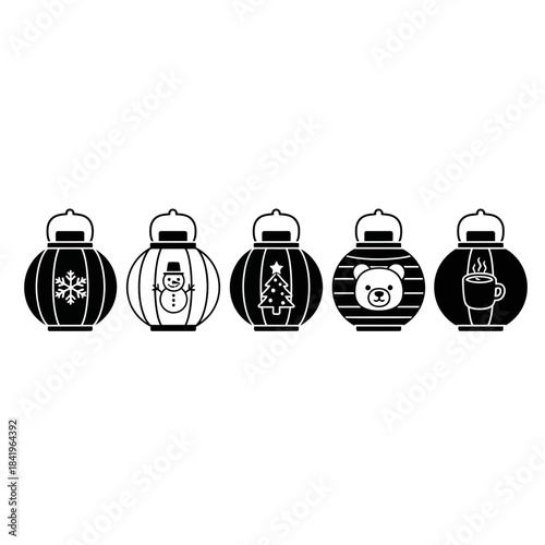 Festive Christmas lanterns and holiday themed ornaments decoration arrangement