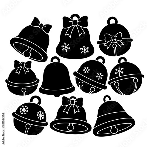 Festive Christmas Bells with Bows and Snowflakes for Holiday Celebrations