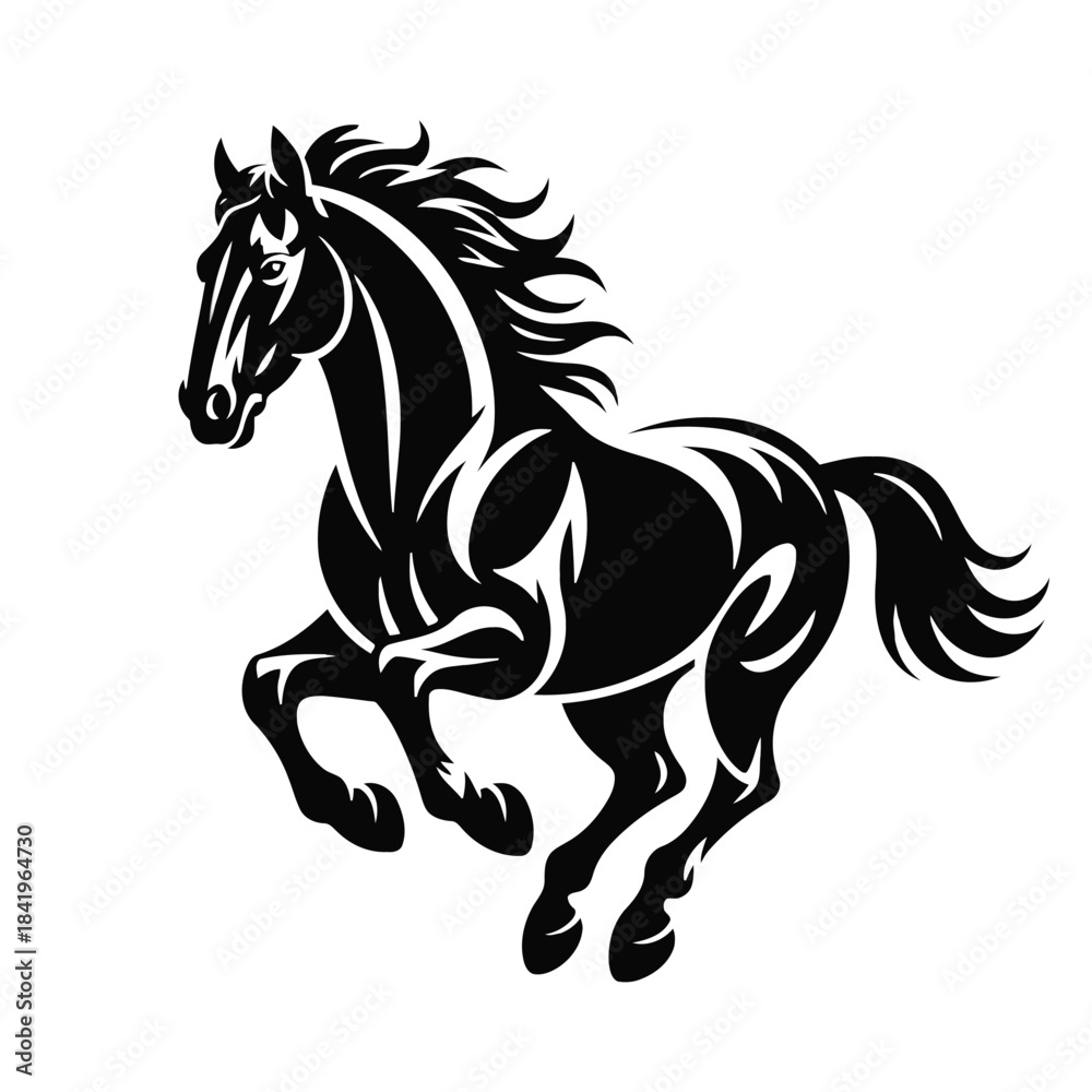 Obraz premium Black And White Stylized Running Horse Silhouette galloping