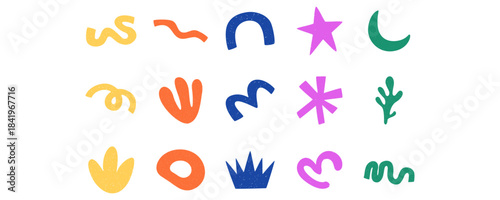 Set of Playful Abstract Organic Shapes with Grainy Texture and Vibrant Colors