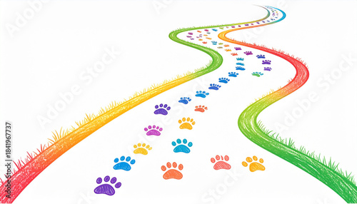 Playful Colored Pencil Animal Footprint Doodles for School Path Signage