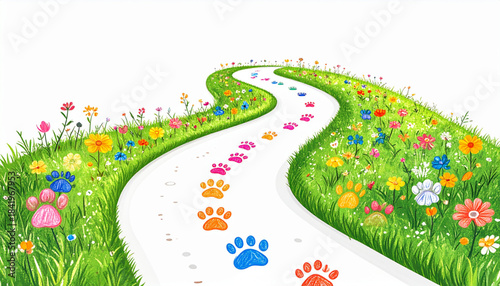 Playful Colored Pencil Animal Footprint Doodles for School Path Signage