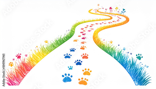 Playful Colored Pencil Animal Footprint Doodles for School Path Signage