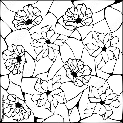 Floral doodle seamless pattern in stained glass window technique vector illustration 