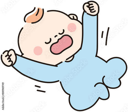 あくびをしてのびをする赤ちゃん