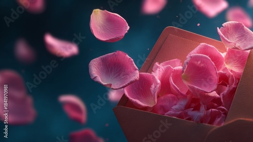 A delicate moment captured as rose petals are released from a box